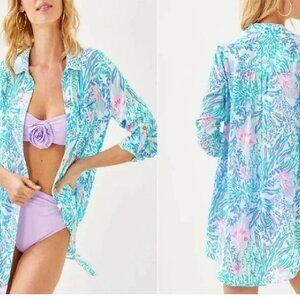 NWT Lilly Pulitzer NATALIE COVERUP DRESS Beach Swim Shirt Multi Via Del Mar Med